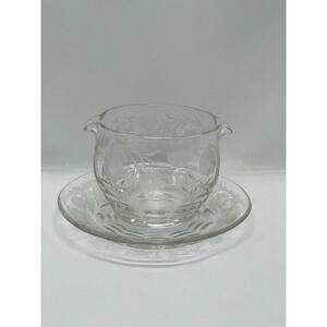 Pairpoint Engraved Glass Cream Soup Bowl & Under Plate Dessert Large 16oz Roses